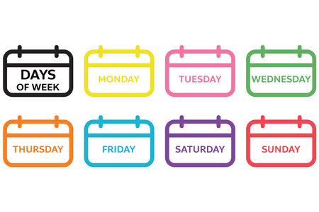 days of week in the weekly calendar, date and time calendar for planningのイラスト素材