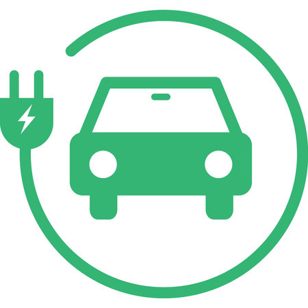 Electric car icon with green plug. Vector illustration on white background.のイラスト素材