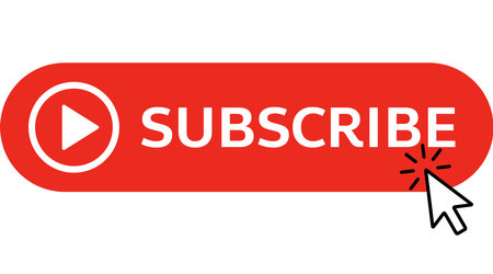 Subscribe button with mouse pointer clicking on it. Red vector illustration.のイラスト素材