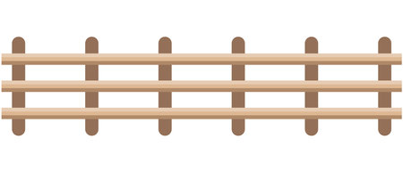 Wooden fence on a white background. Vector illustration in flat style. Wooden garden fence in the countryside to protect the farm of farmers, bamboo house fenceのイラスト素材