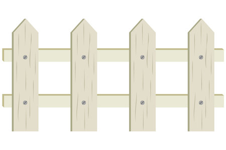Illustration of a wooden picket fence on a white background. Wooden garden fence in the countryside to protect the farm of farmers, bamboo house fenceのイラスト素材