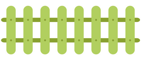 Green wooden fence on a white background. Vector illustration in flat style. Wooden garden fence in the countryside to protect the farm of farmers, bamboo house fenceのイラスト素材