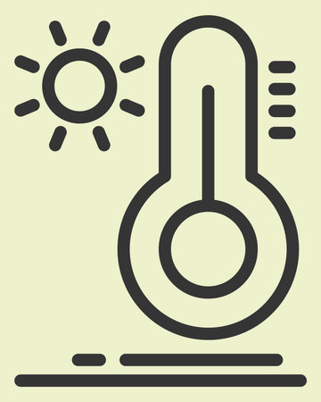 Thermometer solid icon. Thermometer with sun vector illustration isolated on beige. Temperature glyph style design, designed for web and app. Eps 10のイラスト素材