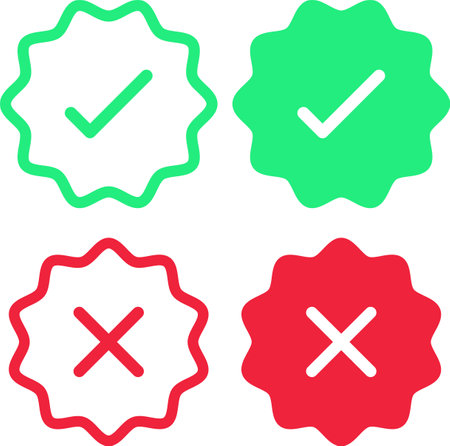 Set of red, green and yellow check mark icons. Vector illustrationのイラスト素材