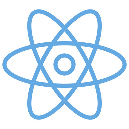 Atom flat icon. Vector blue symbol. Pictogram is isolated on a white background. Trendy flat style...