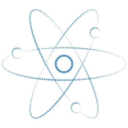 Atom sign. Blue dotted icon on white background. Vector illustration.のイラスト素材