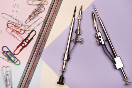 back to school - school supplies and colored cardsの写真素材