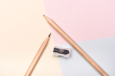 back to school - school supplies and colored cardsの写真素材