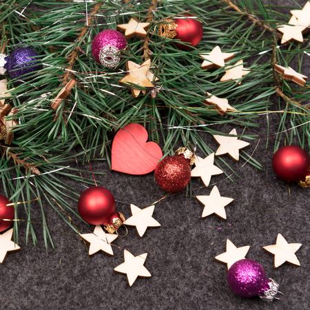 Christmas background with hearts and place for textの写真素材