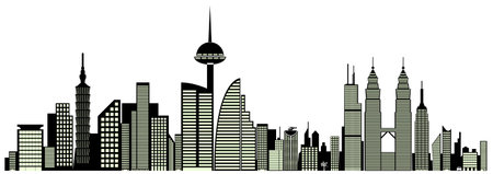 vector graphic of a city skyline with skyscrapers with windows that can be hiddenのイラスト素材