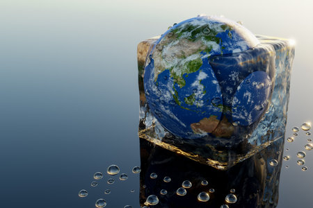 the earth in an ice cube that melts - 3D Illustrationの写真素材