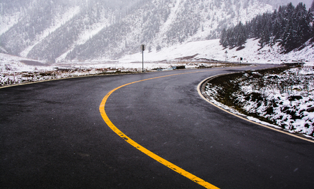 snow mountain roadの写真素材