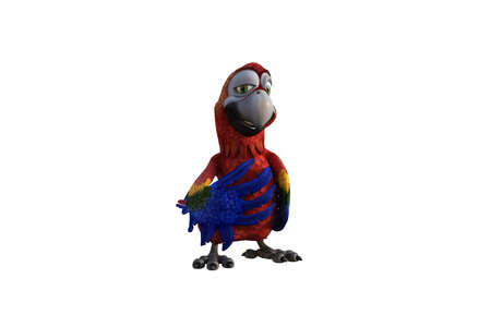 Funny parrot cartoon character isolated on white background. 3D figure, clip art as a template for collage. 3D rendering, 3D illustration.の写真素材