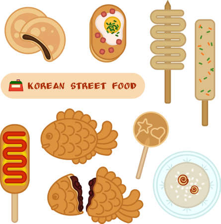 Korean street food flat illustration with fish cake and other snackのイラスト素材