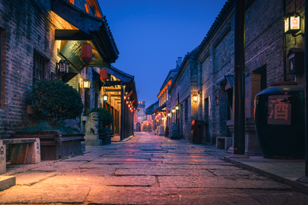 Night view of the ancient town of Yao Wanのeditorial素材