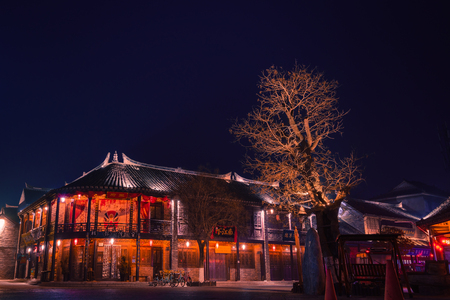 Night view of the ancient town of Yao Wanのeditorial素材