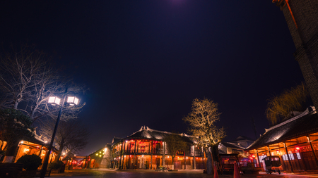 Night view of the ancient town of Yao Wanのeditorial素材