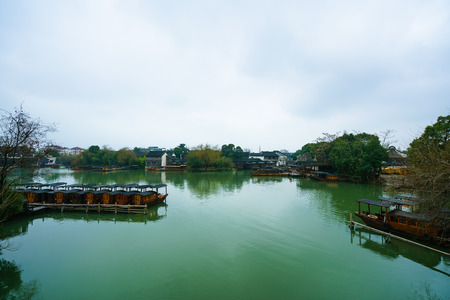 Wuzhen river boat sceneryのeditorial素材
