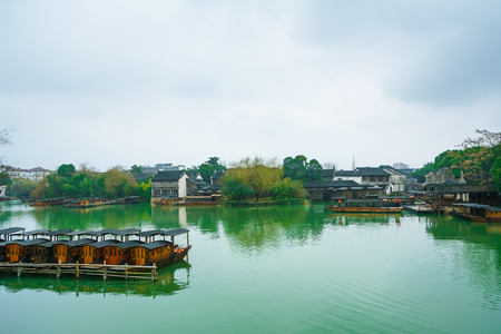 Wuzhen river boat sceneryのeditorial素材