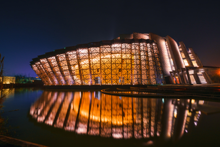 Night view of Wuzhen opera houseのeditorial素材