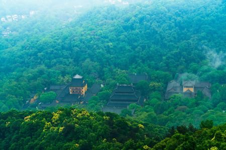 Lingyin Temple in the mist after the rainの写真素材