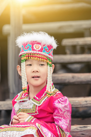 A girl in a Mongolia dressの写真素材