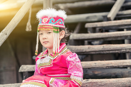 A girl in a Mongolia dressの写真素材