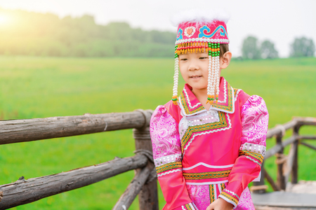 A girl in a Mongolia dressの写真素材