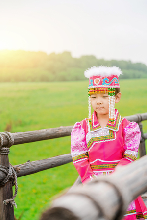 A girl in a Mongolia dressの写真素材