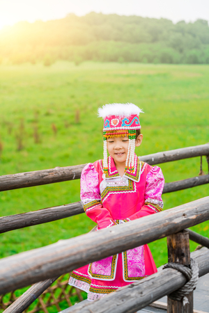 A girl in a Mongolia dressの写真素材