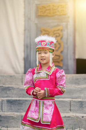 A girl in a Mongolia dressの写真素材