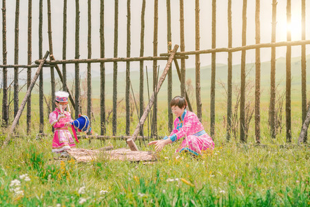 Mongolian mother and daughterの写真素材