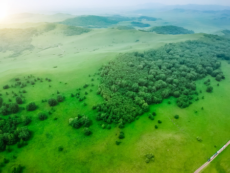 Aerial photography Wulan Butong Grasslandの写真素材