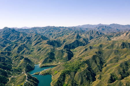 Huanghuacheng Water Great Wall aerial photographyの写真素材
