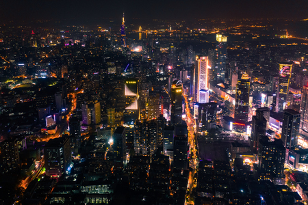 Aerial photography of Nanjing city night sceneのeditorial素材