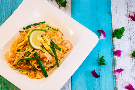 Gourmet of Thai style seafood fried noodlesの写真素材