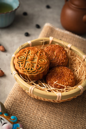 Chinese traditional festival Mid-Autumn Festival - delicious mooncakesの写真素材