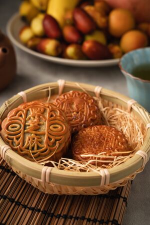 Chinese traditional festival Mid-Autumn Festival- delicious mooncakesの写真素材