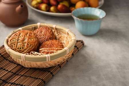 Chinese traditional festival Mid-Autumn Festival- delicious mooncakesの写真素材