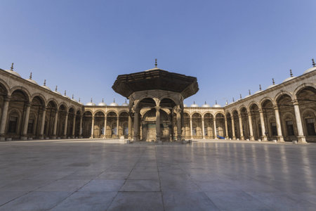 Fountain,yard,Mohamed Ali,Mosque,Alabaster,Cairo, Egypt,sky,blueの写真素材