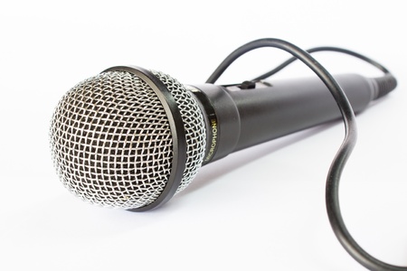 Photo of Microphone with black wire isolated on white