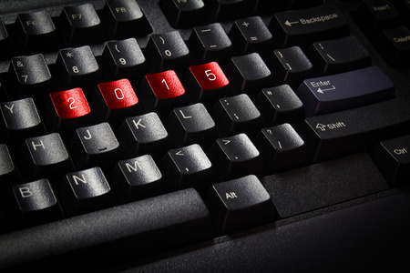 close up black keyboard word 2015 on red buttonの写真素材