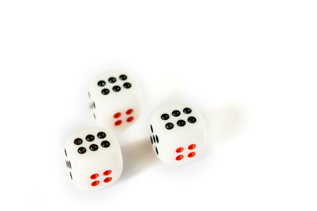 Photo of Three dices have triple six point isolated on white backgroundの写真素材