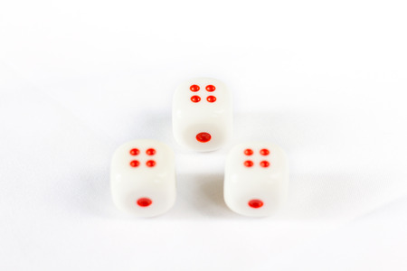 Photo of Three dices have triple four point isolated on white background