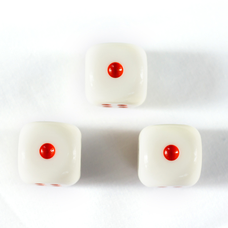 Photo of Three dices have triple one point isolated on white backgroundの写真素材