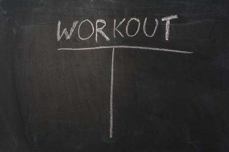 Workout concept image. Empty background with workout text and lots of copy space. Horizontal photograph.の写真素材