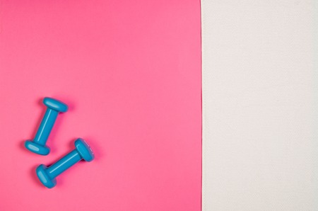 Sport, fitness and healthy lifestyle concept image on bright colorful background. Photograph taken from above, top view.の写真素材