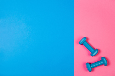 Sport, fitness and healthy lifestyle concept image on bright colorful background. Photograph taken from above, top view.の写真素材