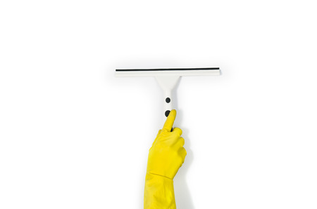 Isolated womans hand cleaning on a white background. Cleaning or housekeeping concept background....