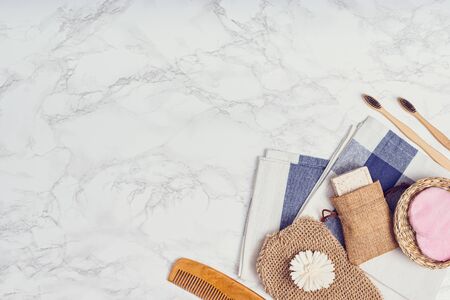 Zero waste concept. Flat lay composition with natural body care or bath products and copy space for...